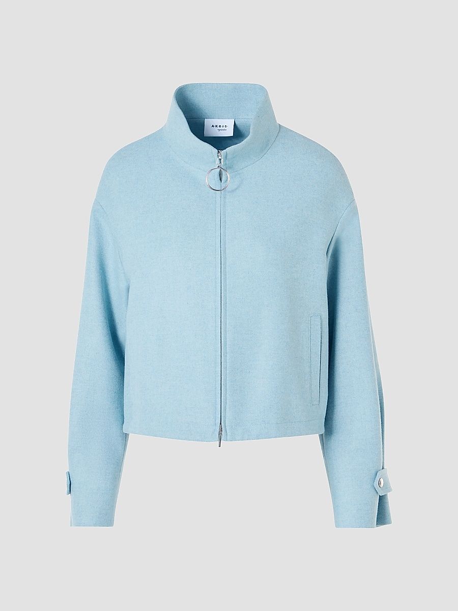 Women's Wool-Blend Blouson Jacket - Light Blue - Size 16