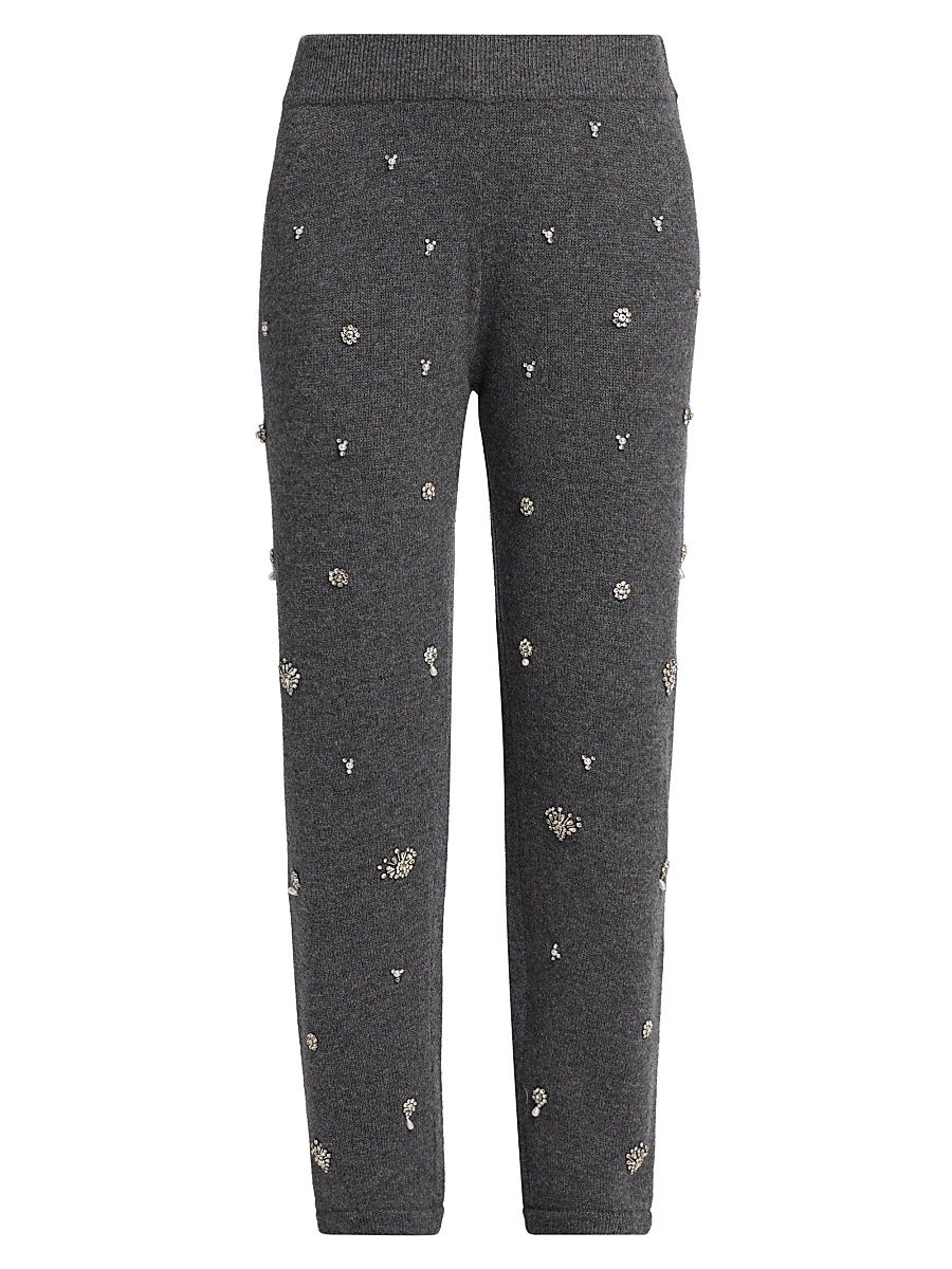 Women's Kandace Embellished Wool-Cashmere Joggers - Charcoal Grey - Size XS