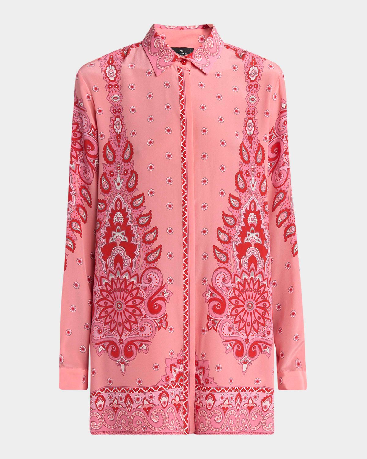 Pink Medallion Silk Tunic Shirt