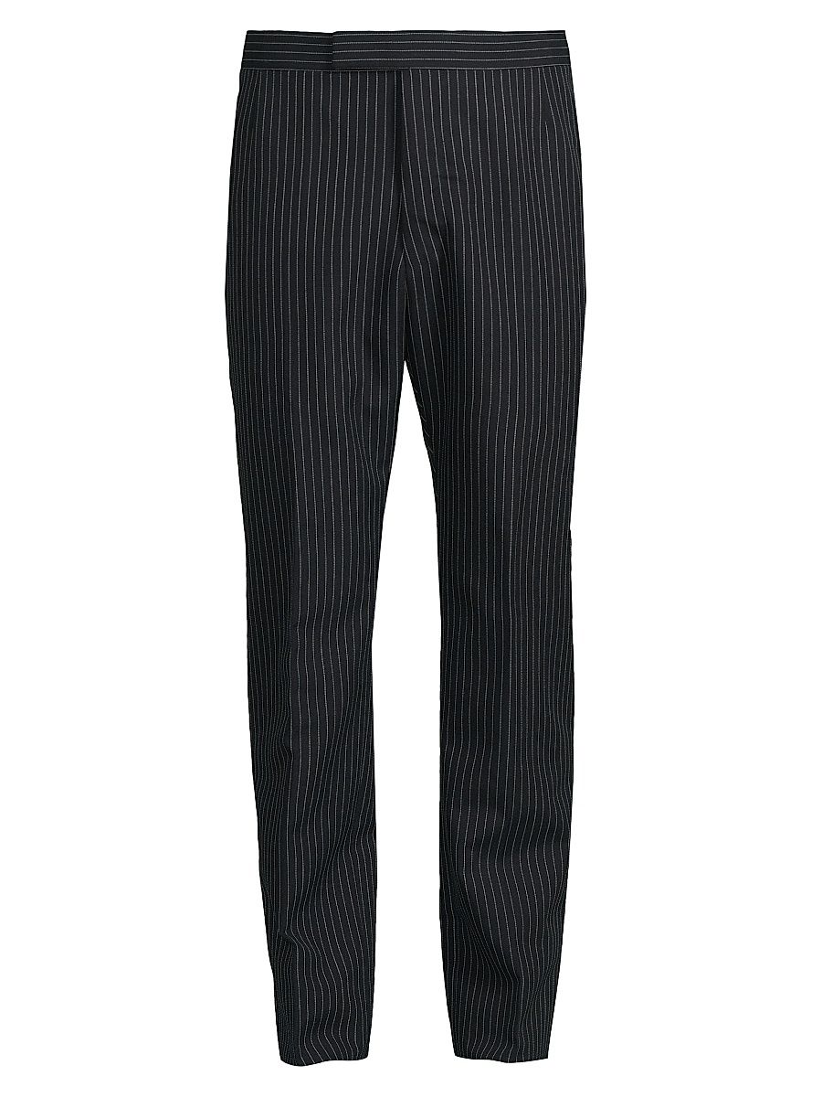 Men's Fit-1 Backstrap Pinstriped Wool Trousers - Navy - Size XXL