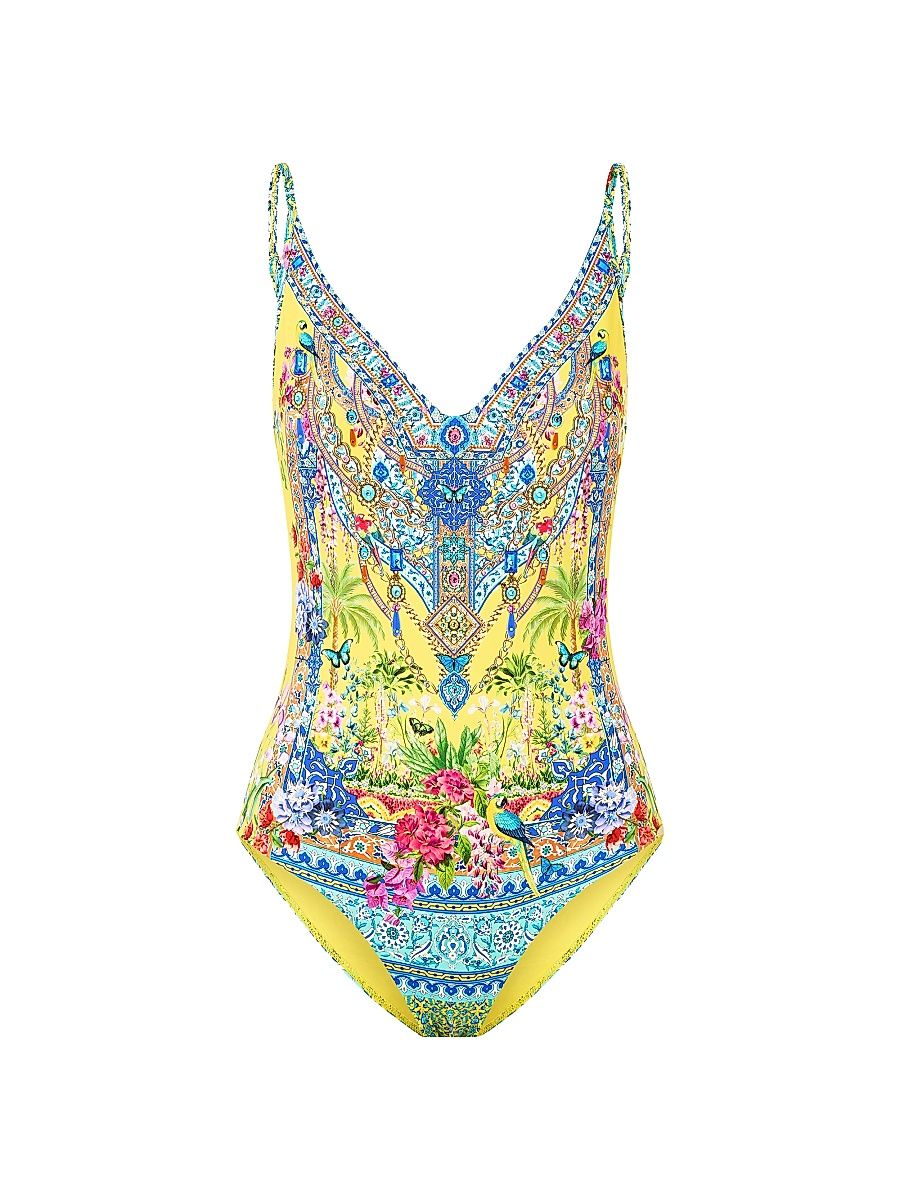 Women's Printed V-Neck Underwire One-Piece Swimsuit - Size XL