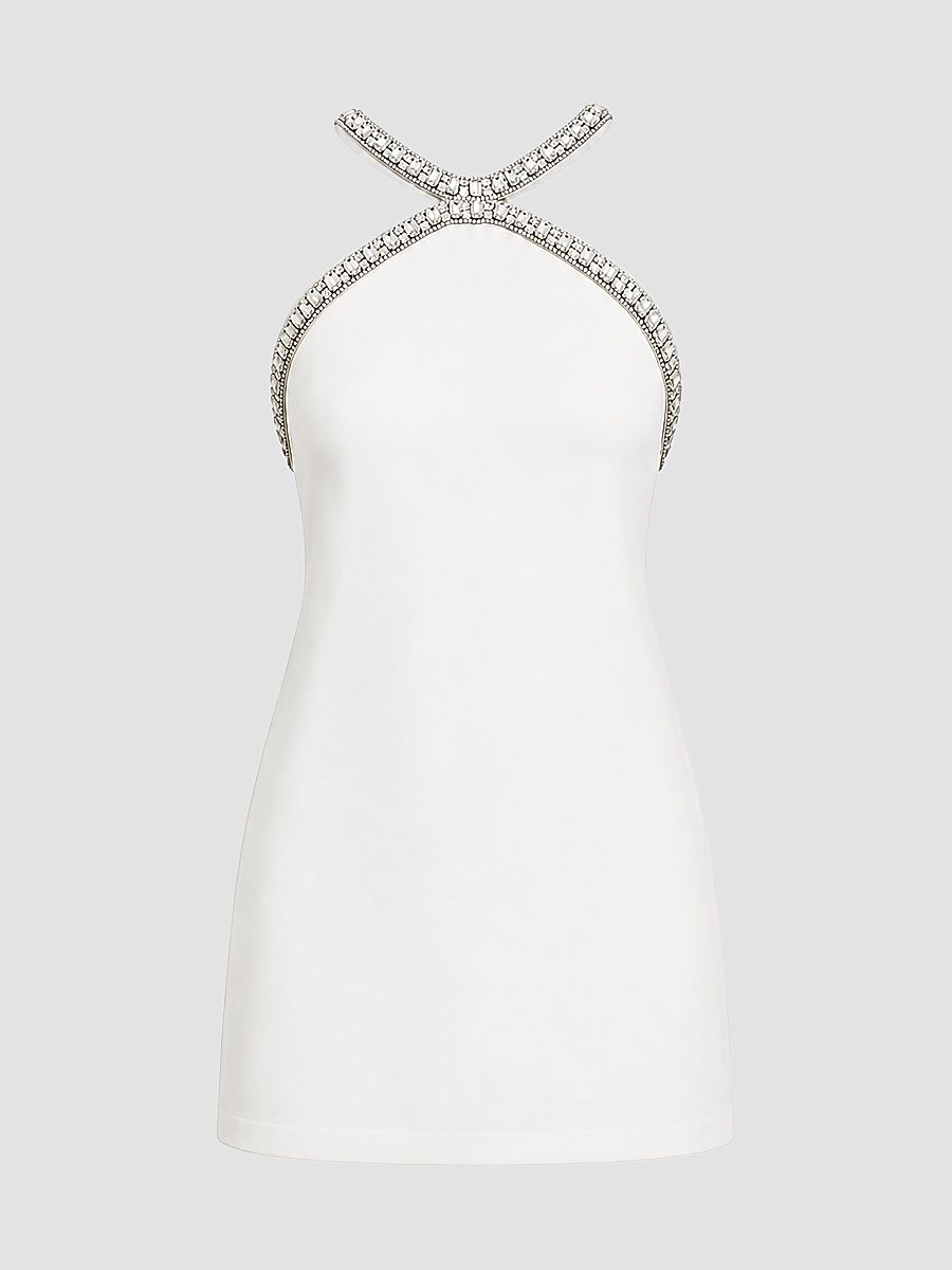 Women's Ailsa Embellished Jersey Crepe Mini Dress - White Silver - Size XS
