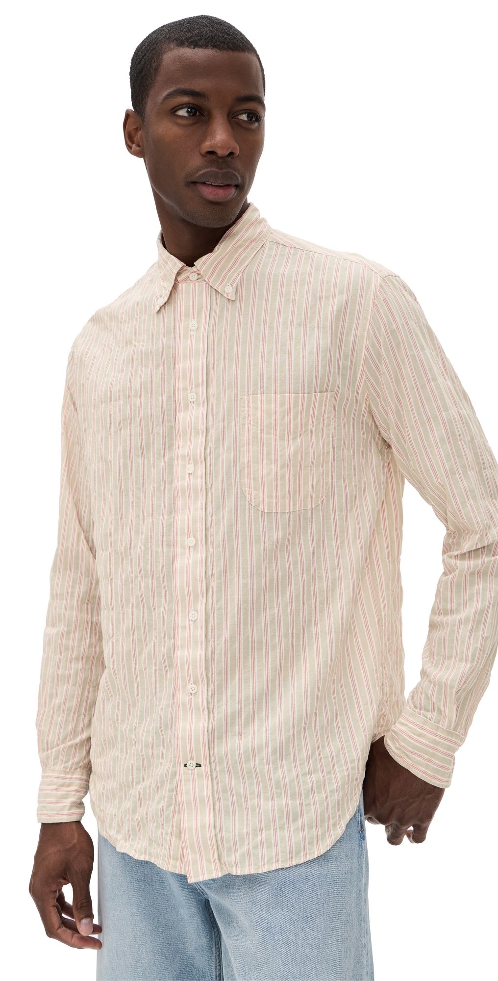 Gitman Vintage Japanese Awning Stripe Shirt Tan XL