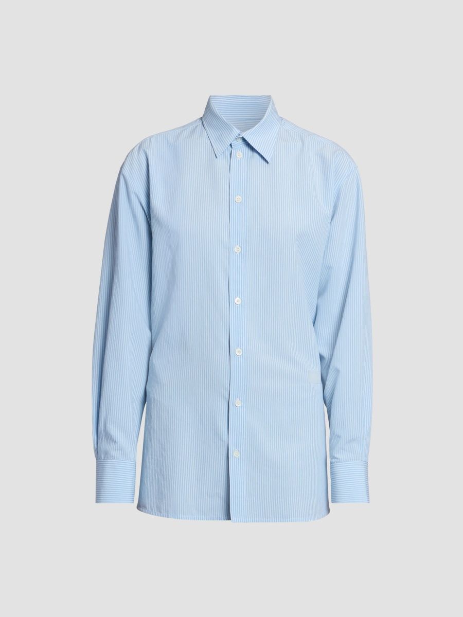 Women's Pinstriped Tie-Back Shirt - Light Blue White - Size 6