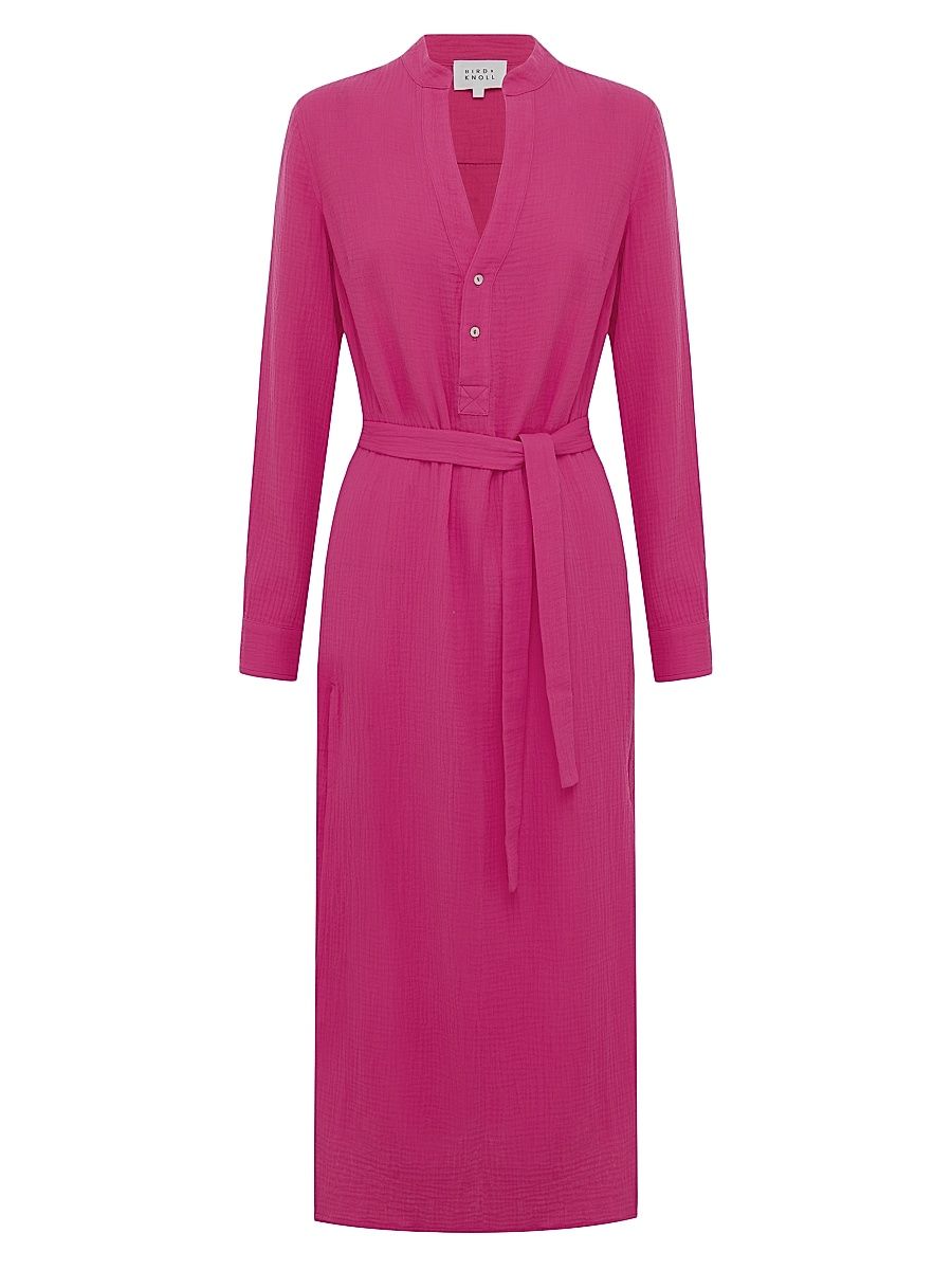 Women's Frieda Tumbled Cotton Shirtdress - Bright Pink - Size Large