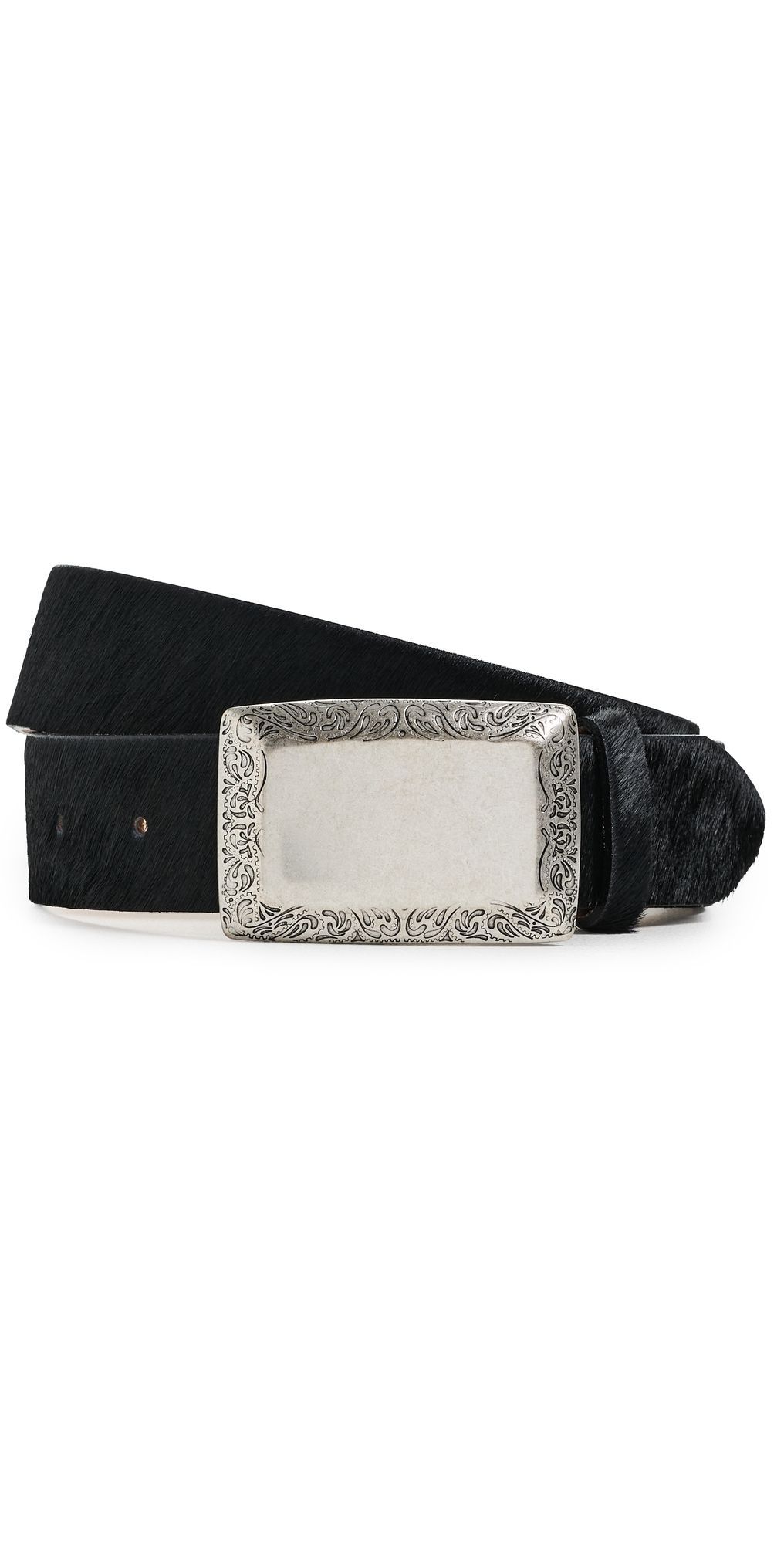 L'AGENCE Solera Engraved Plaque Belt Black Calfhair XS