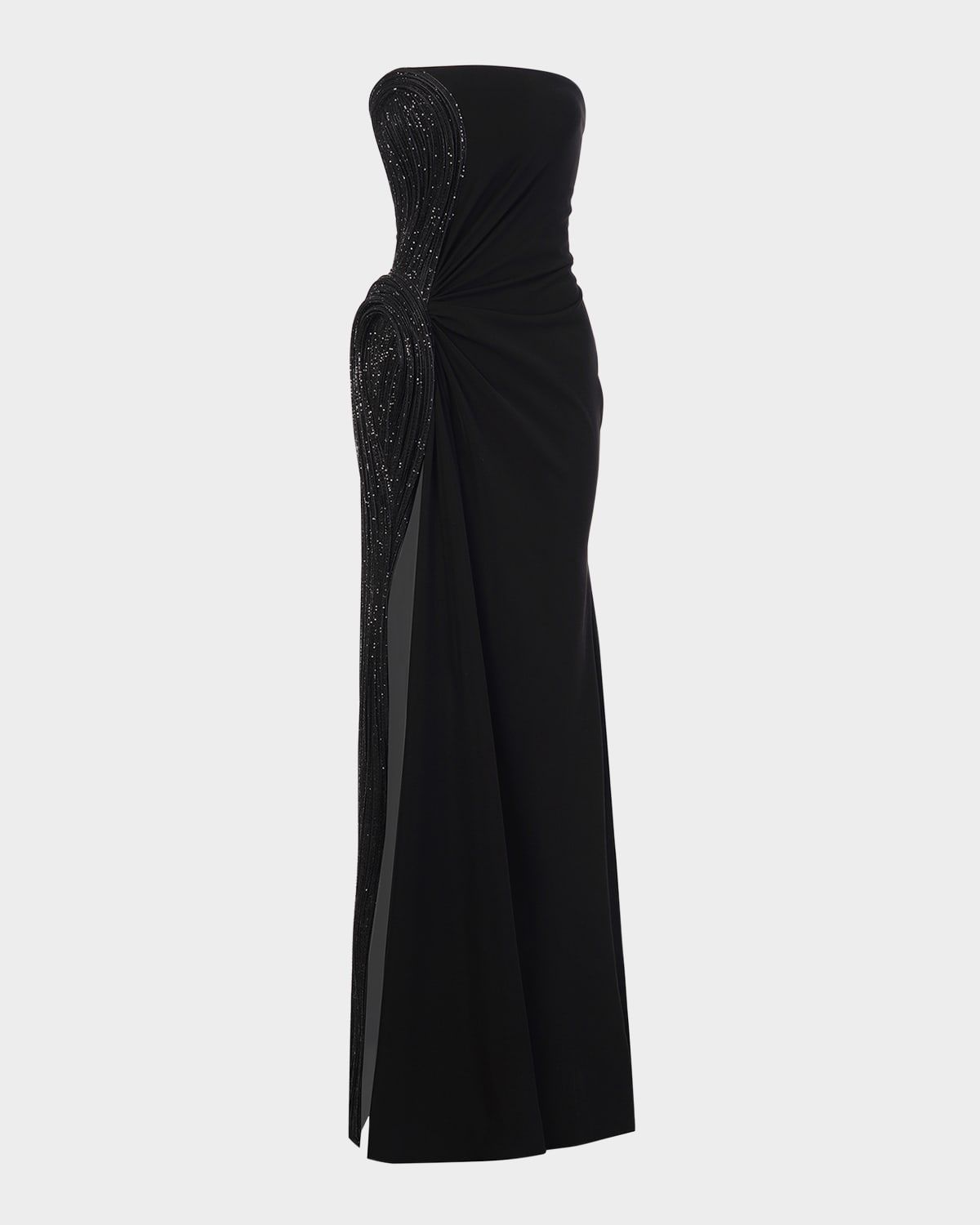 Sequin Sculpted Strapless Slit Gown