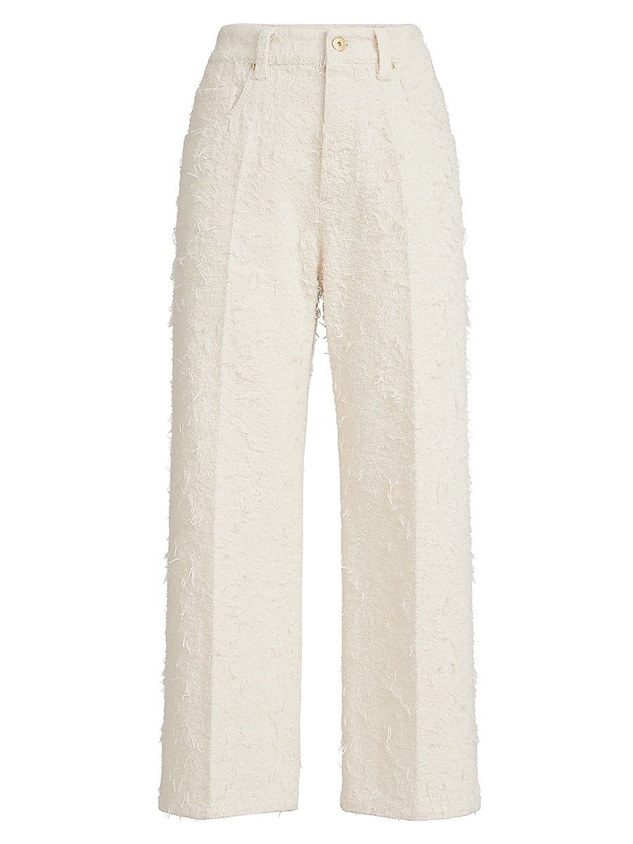 Women's Fuzzy Dyed Denim Contemporary Square Trousers with Monili - Ivory - Size 14