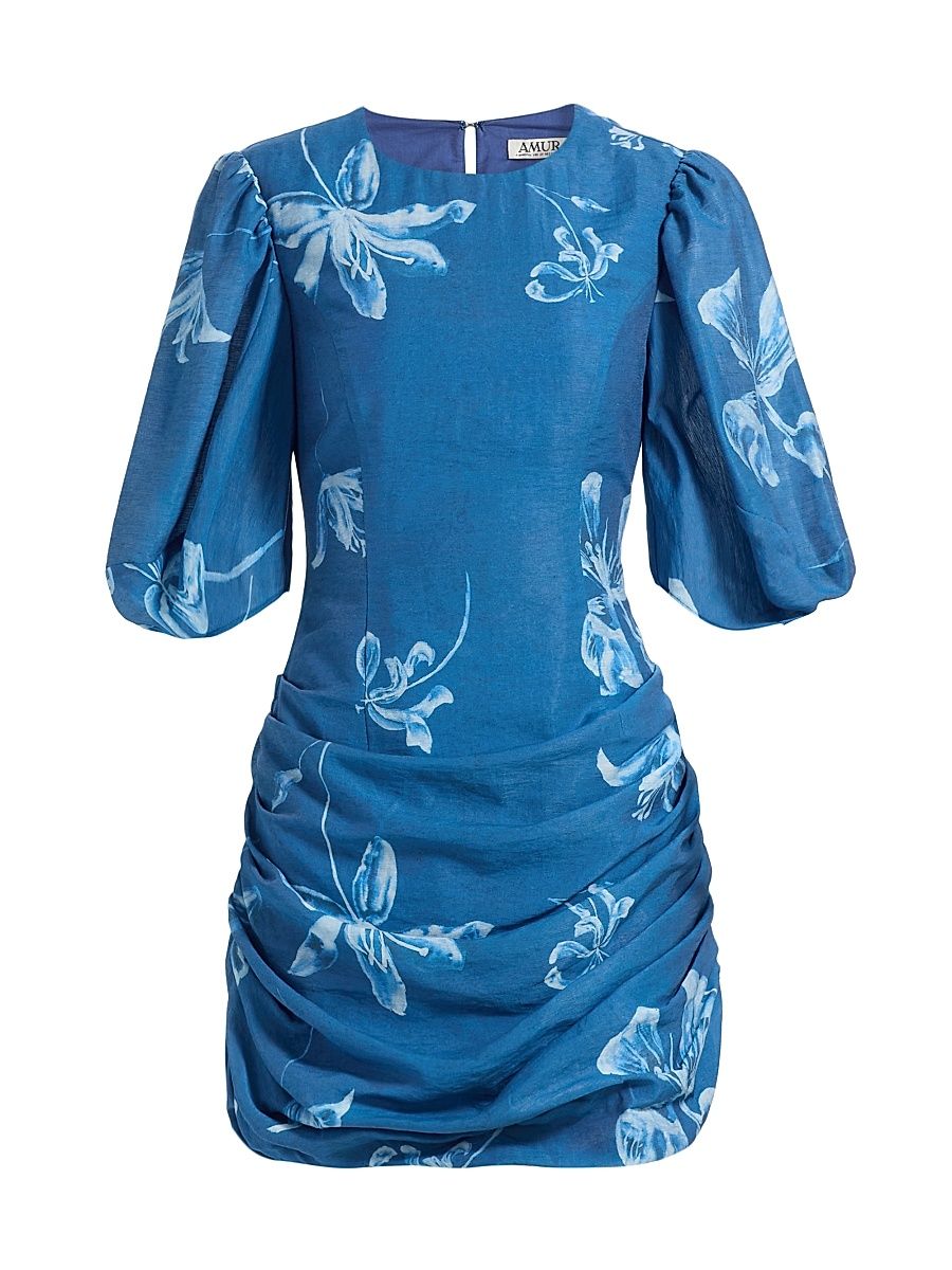 Women's Isola Draped Floral Denim Minidress - Cyanotype - Size 12