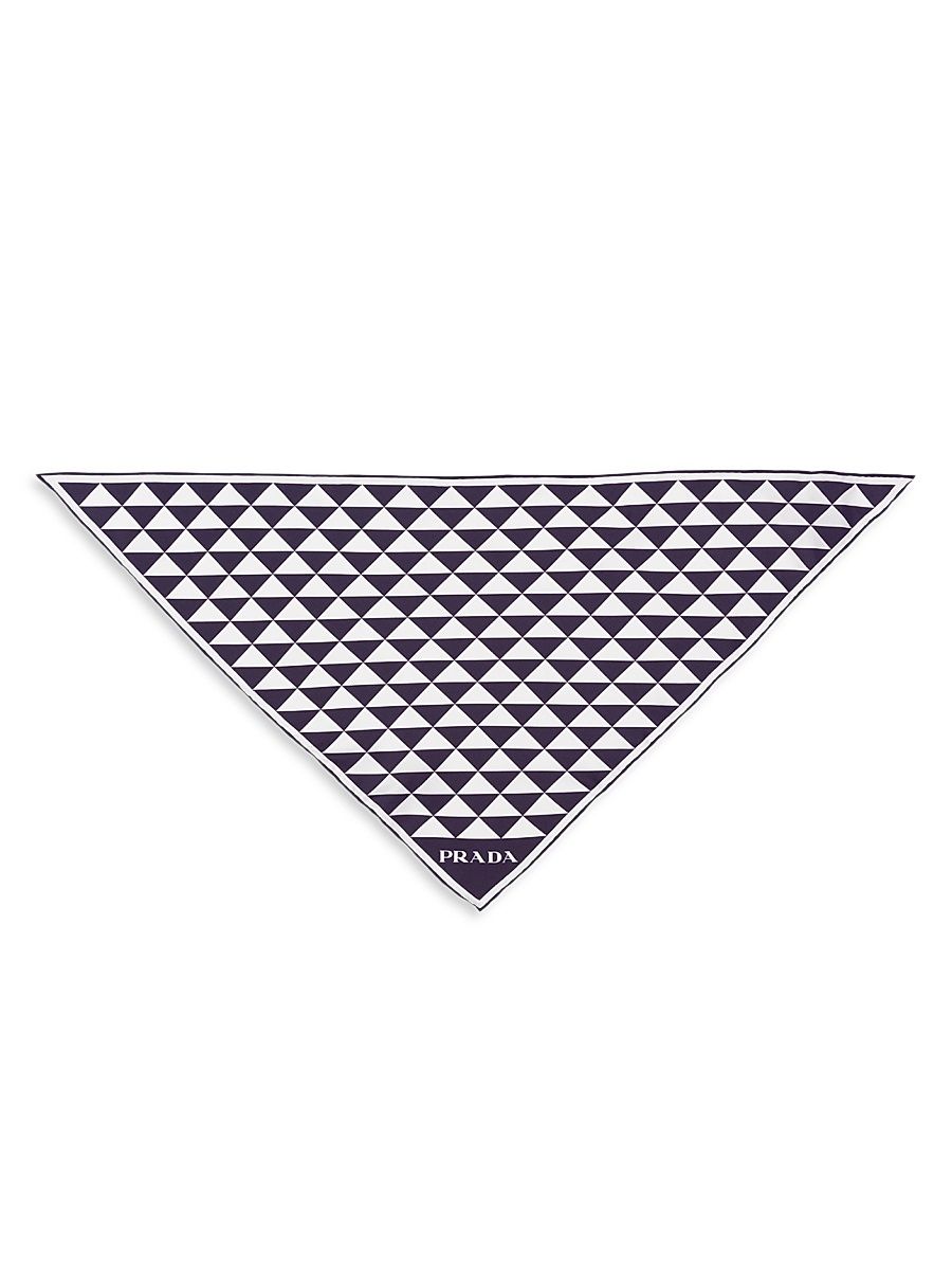 Women's Triangular Printed Silk Twill Scarf - Blue