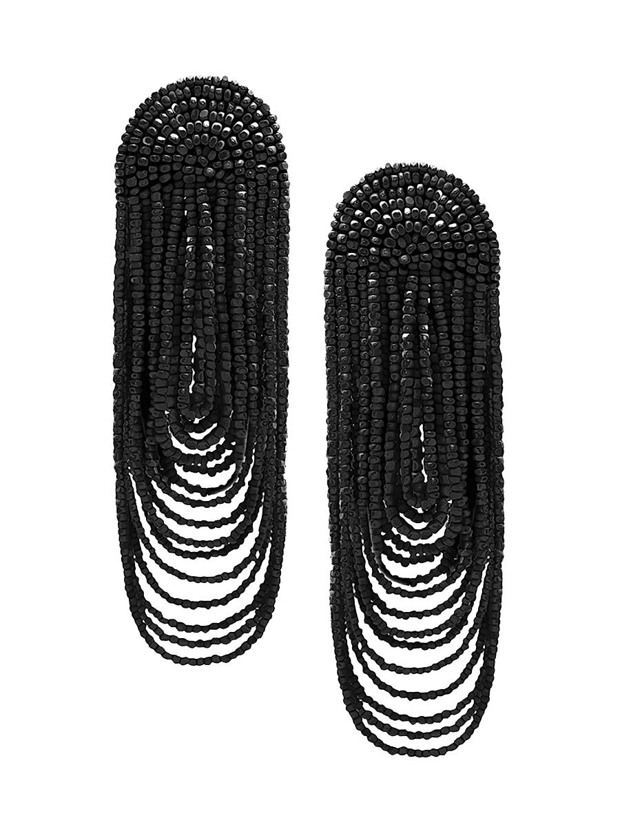 Women's 14K-Gold-Plated & Glass Beaded Clip-On Earrings - Black