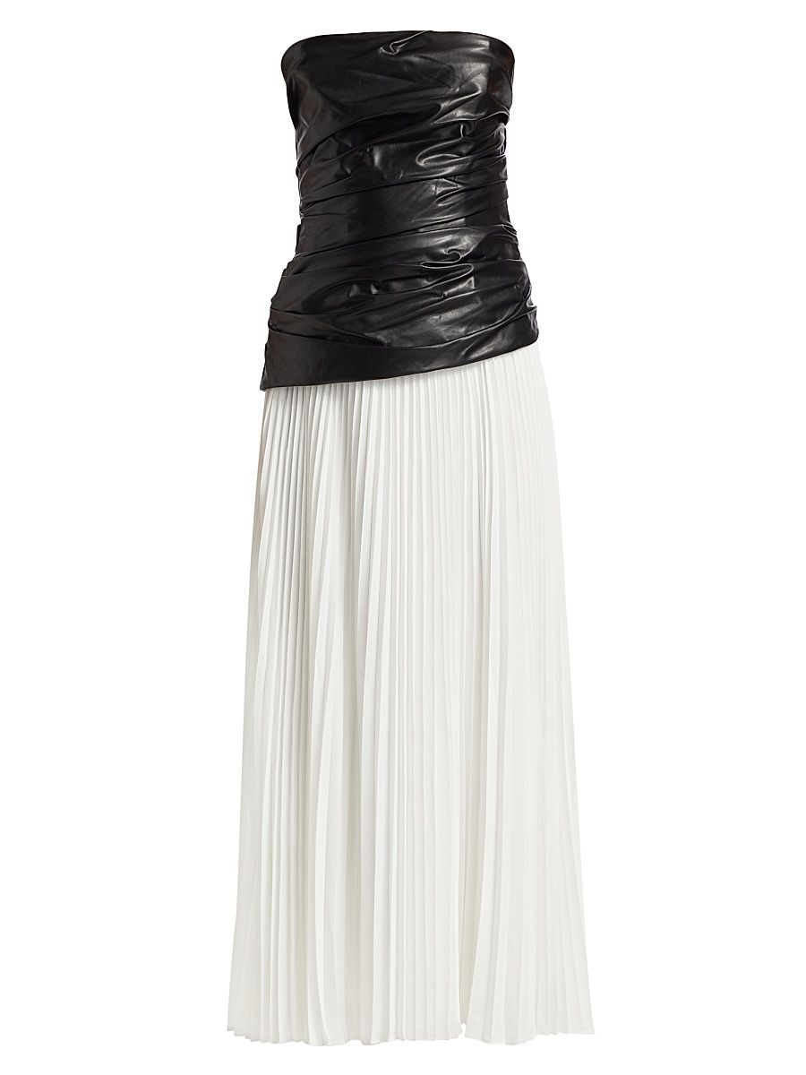 Women's Arie Faux Leather & Satin Strapless Bustier Dress - Black Multi - Size 2