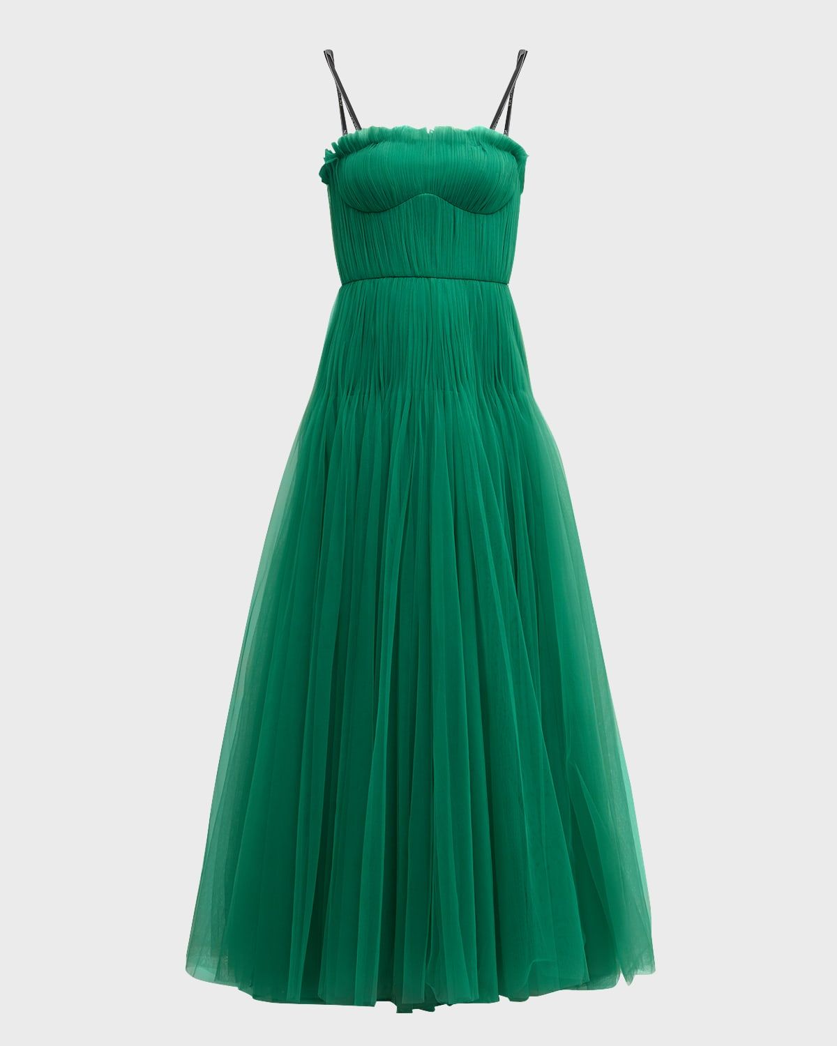 Strapless Pleated Tulle Bustier Gown