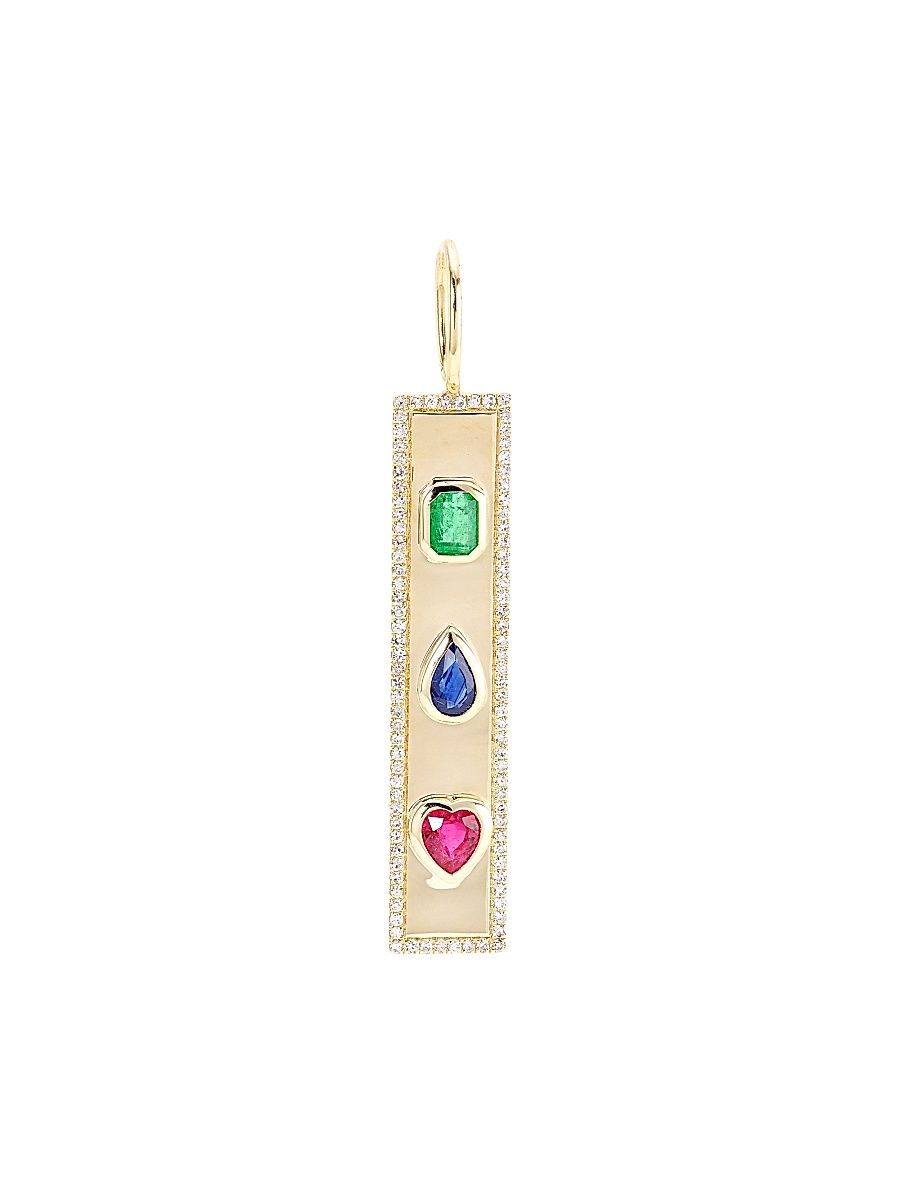 Women's 14K Yellow Gold, 0.18 TCW Diamond & Multi-Gemstone Bar Pendant - Yellow Gold