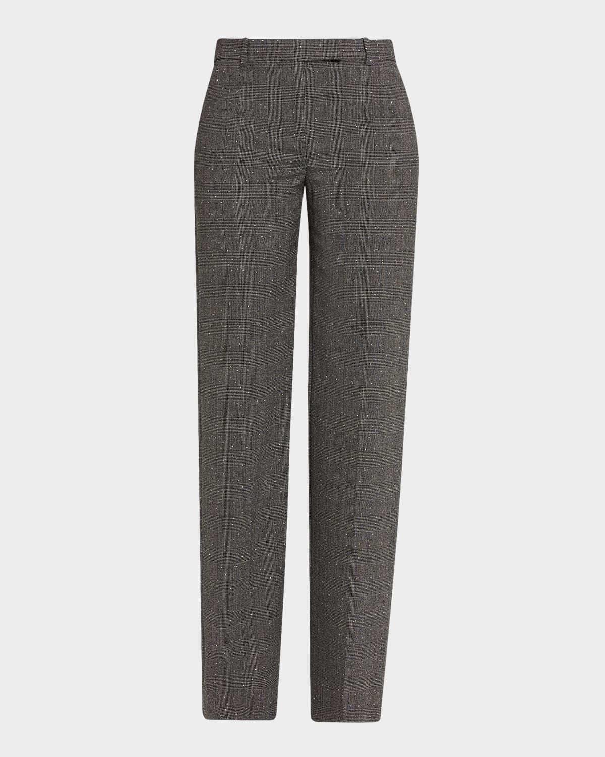 Prince of Wales Wool Straight-Leg Trousers