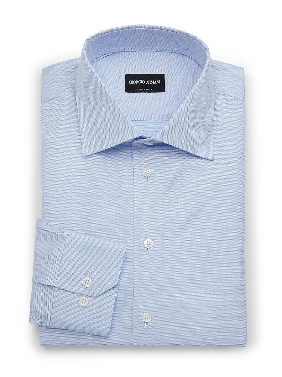 Men's Dotted Cotton Dress Shirt - Light Blue - Size 17.5