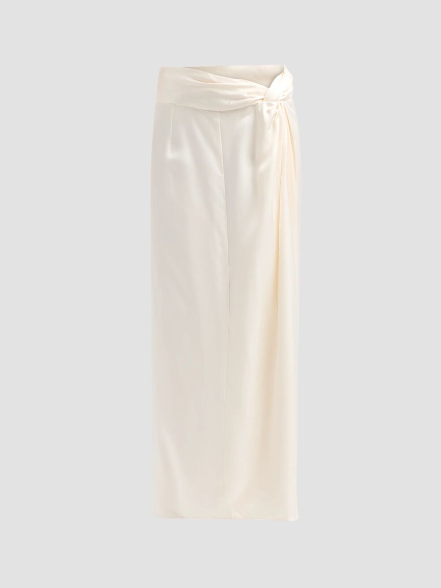 Women's Sarong Satin Maxi Skirt - Ivory - Size 12