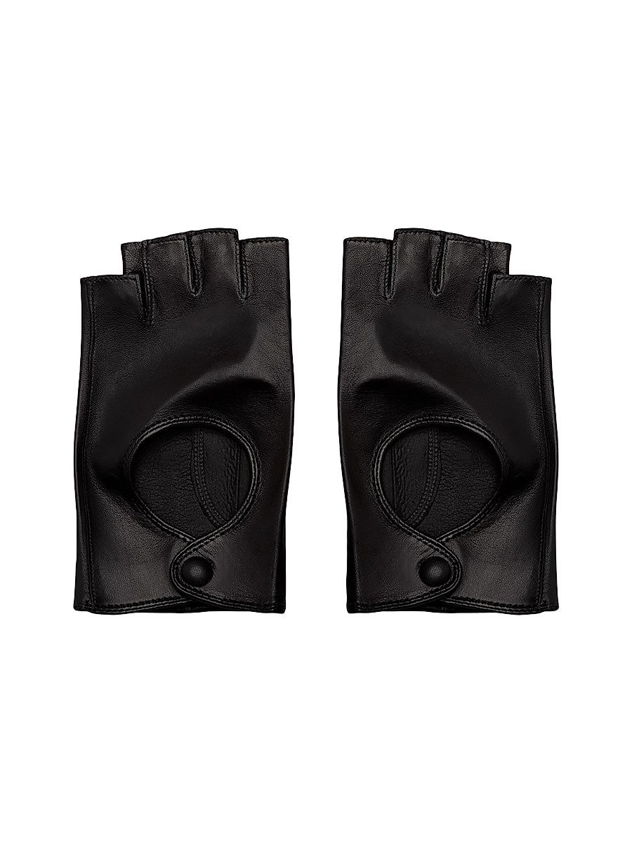 Women's Fingerless Leather Driving Gloves - Black - Size Medium