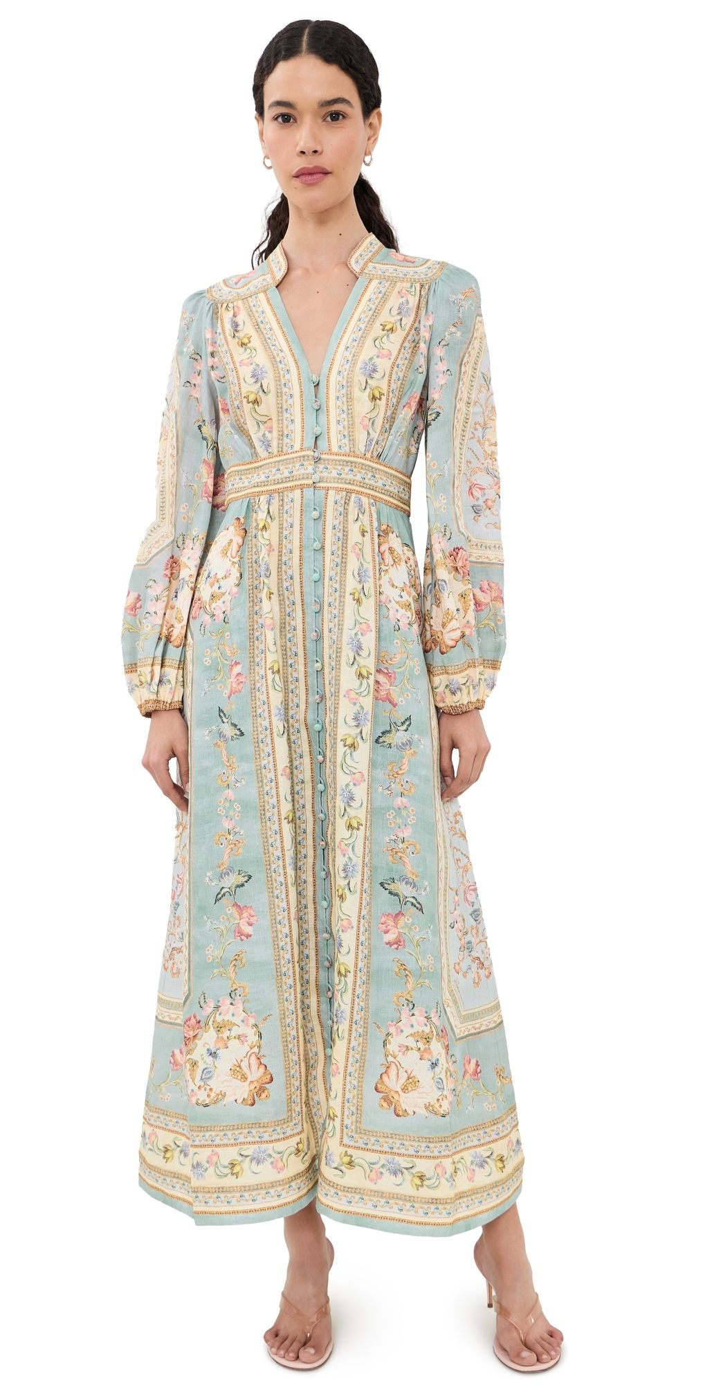 Zimmermann Roselight Plunge Dress Blue Tapestry Floral 4