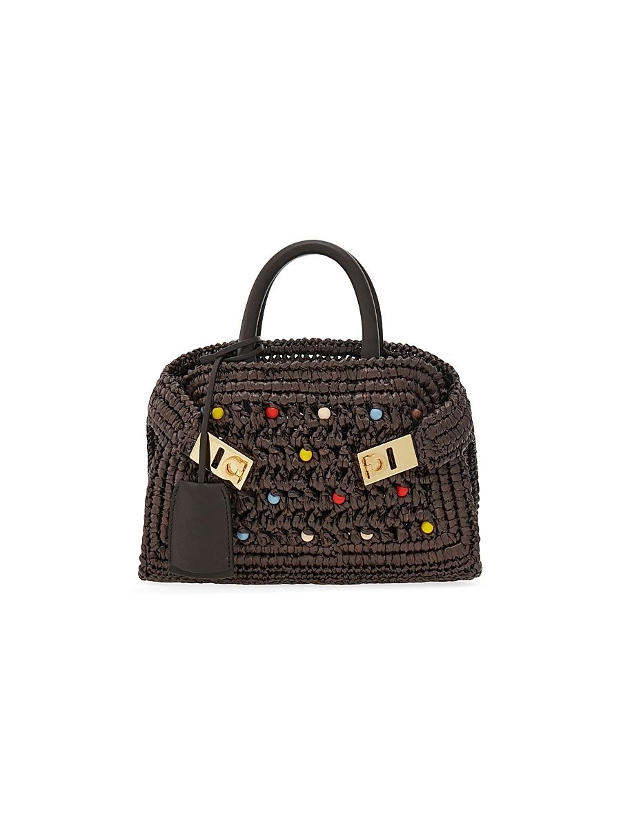 Women's Hug Mini Raffia & Leather Top Handle Bag - Moro Multicolor