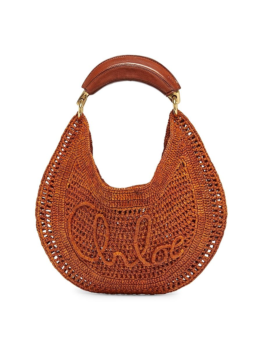 Women's Summer Banana Logo-Crocheted Hobo Bag - Brown