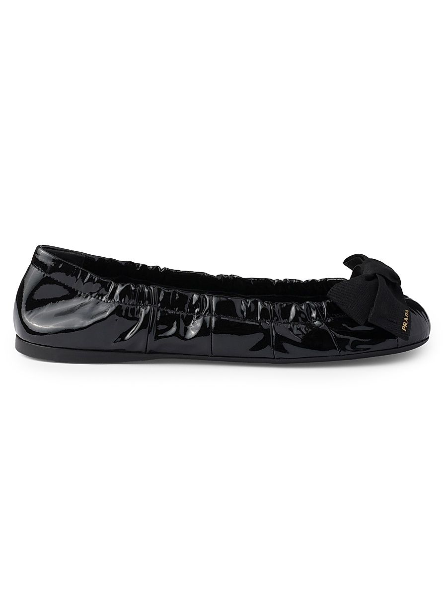 Women's Patent Leather Ballerinas with Bow - Black - Size 10.5