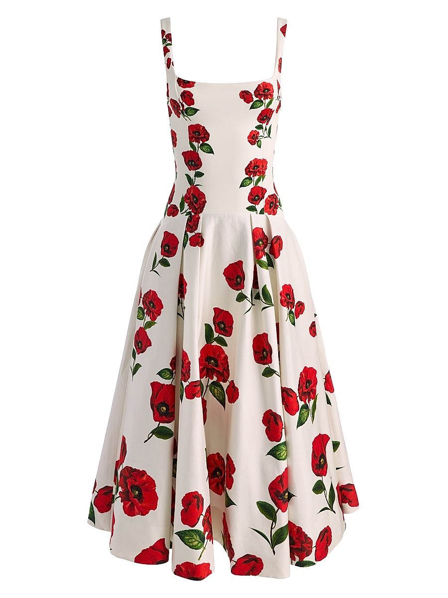 Women's Adley Floral Stretch-Cotton Drop-Waist Midi-Dress - Summer Poppy