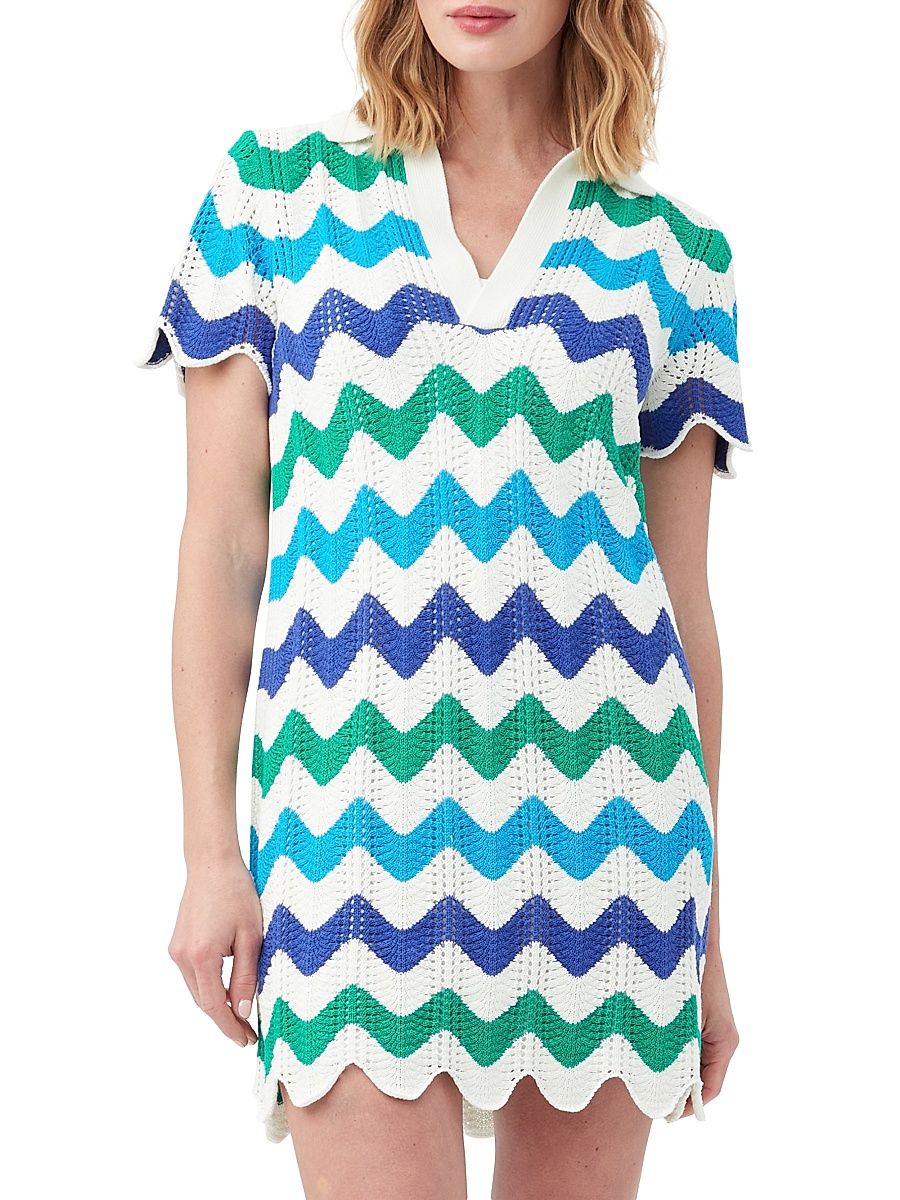 Women's Lido Chevron Crochet Cover-Up Minidress - Admiral Blue Multi - Size Small