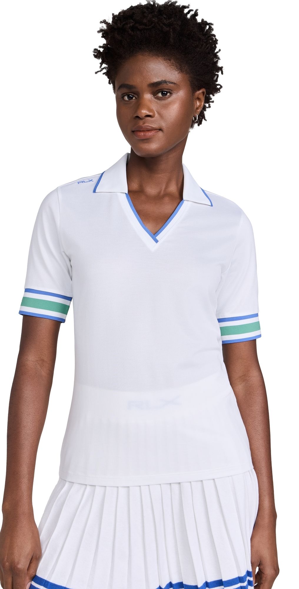 RLX Ralph Lauren Short Sleeve Tour Pique Cricket Polo White/Heather Grey/Blue XL