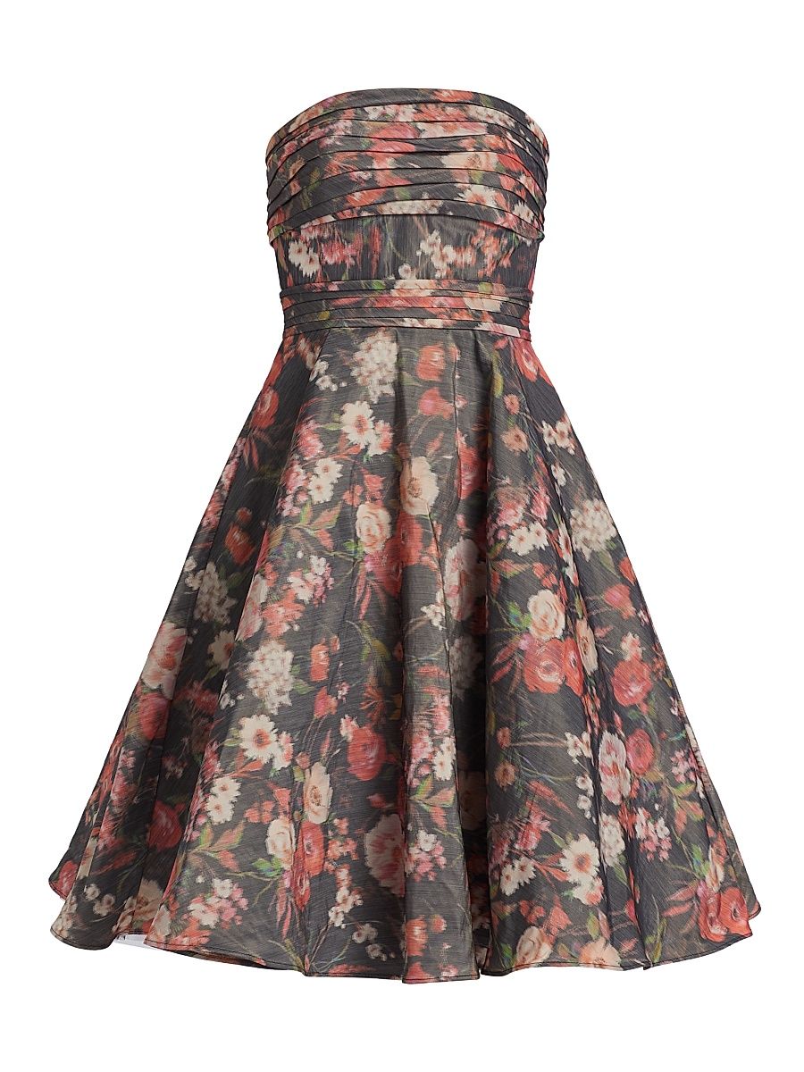 Women's Floral Taffeta Cocktail Dress - Black Multi - Size 12
