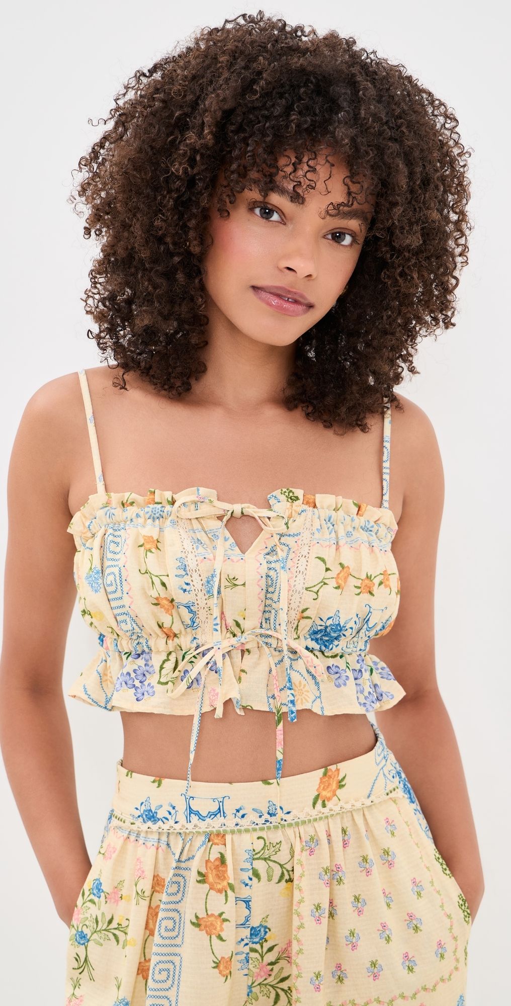 Agua Bendita Vichy Ruffled Crop Top Multicolor S