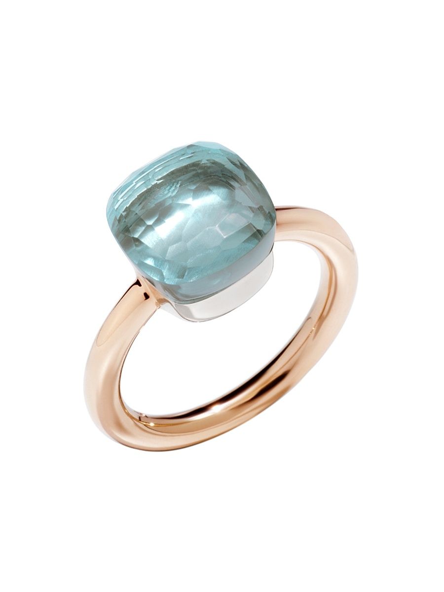Women's Nudo 18K Rose Gold & Blue Topaz Petite Square Ring - Rose Gold - Size 6.75