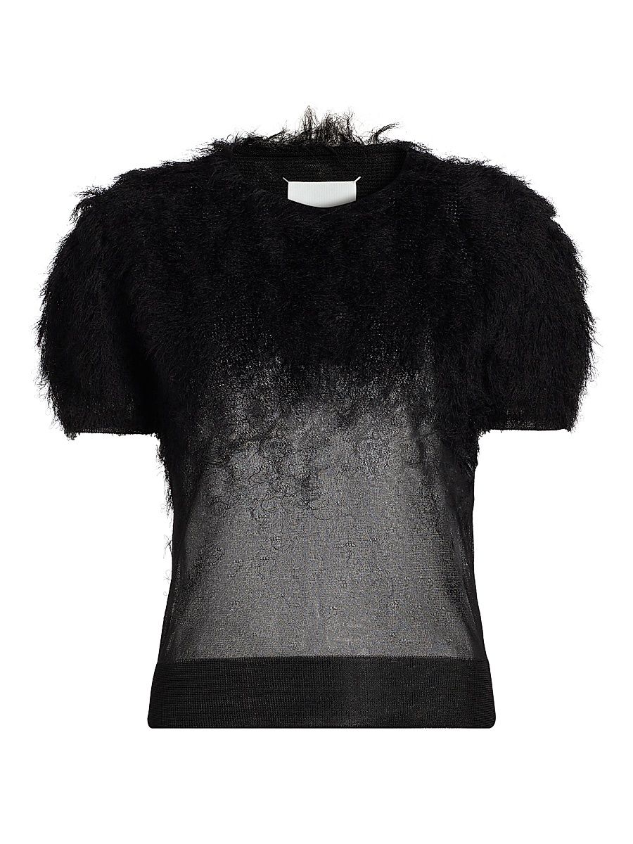 Women's Feathered Sheer Silk Top - Black - Size XS