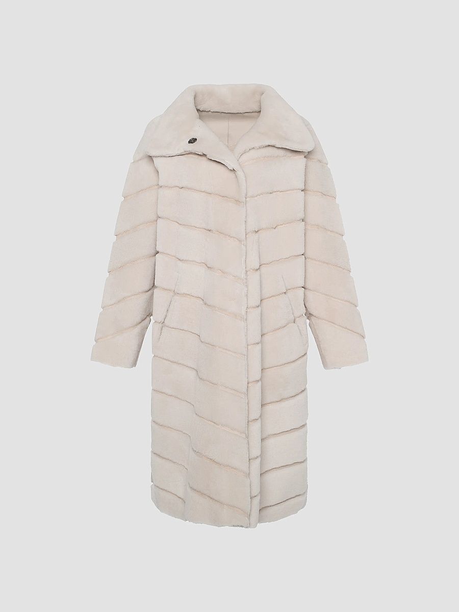 Gorski Women's Reversible Merino Shearling Lamb Chevron Short Coat - Cream - Size XL