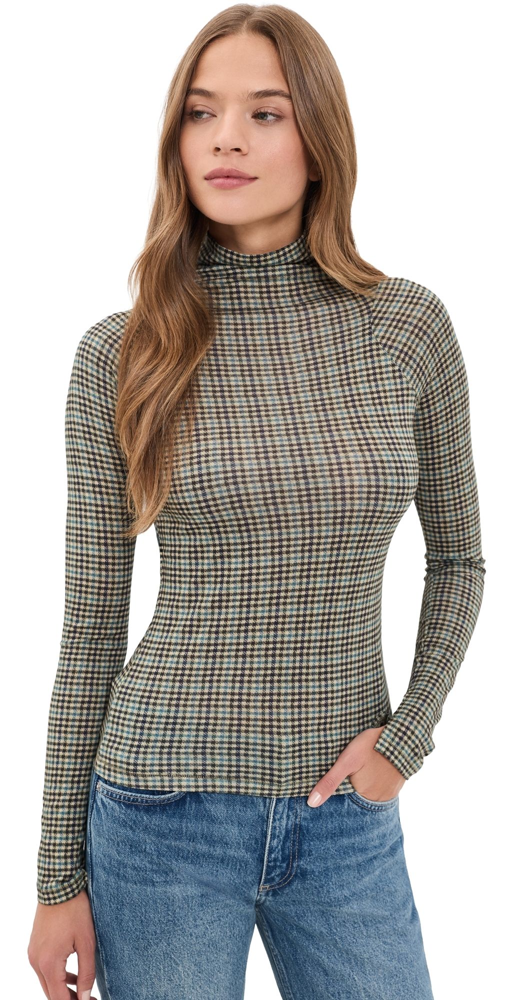 rag & bone Shaw Paneled Long Sleeve Turtleneck Tee Grnmt S