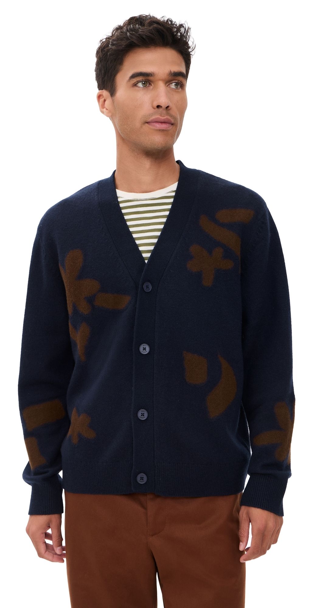 Wax London Walker Felted Applique Cardigan NAVY / BROWN L