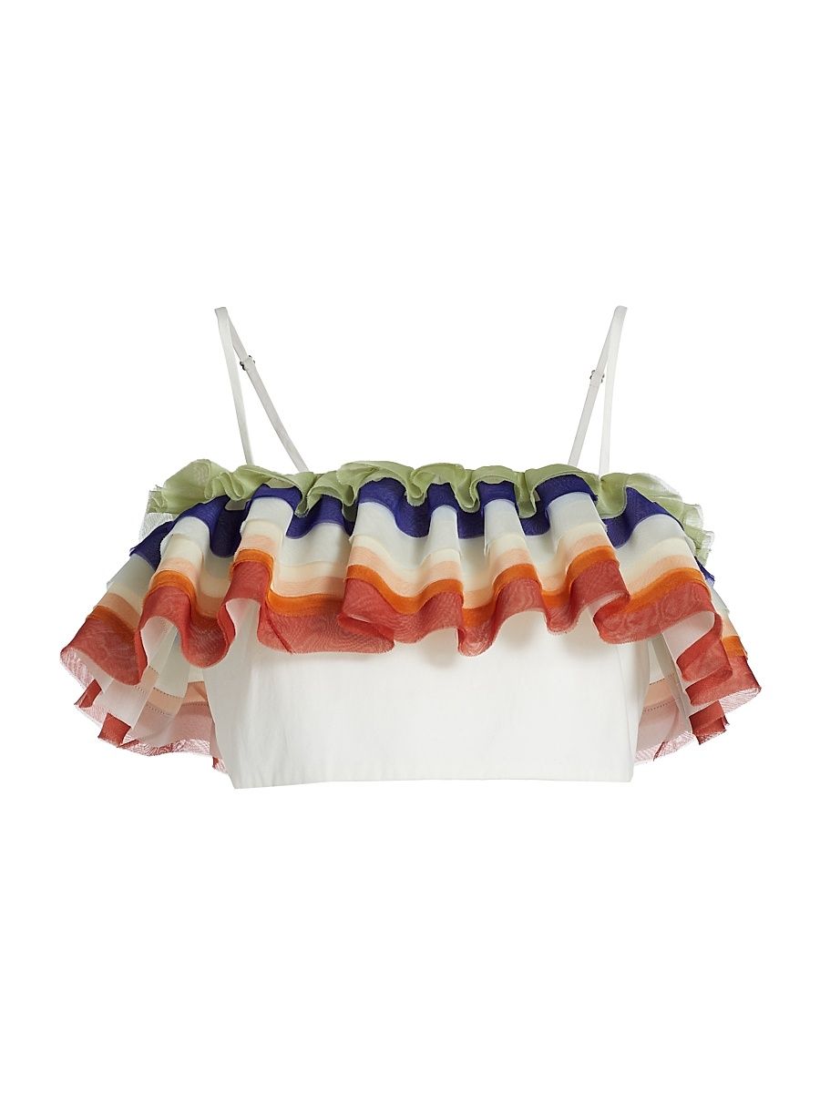 Women's Ruffle-Embellished Cotton Top - White - Size 2