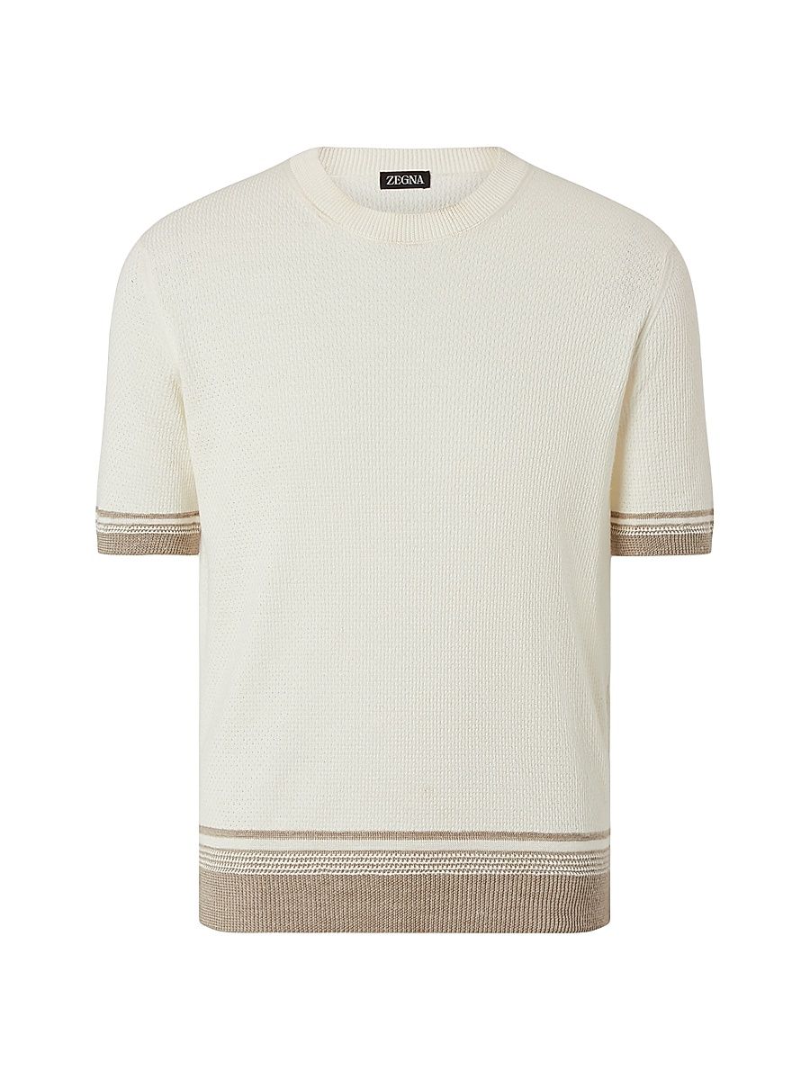 Men's Silk Linen and Cashmere Crewneck T-Shirt - White - Size 50