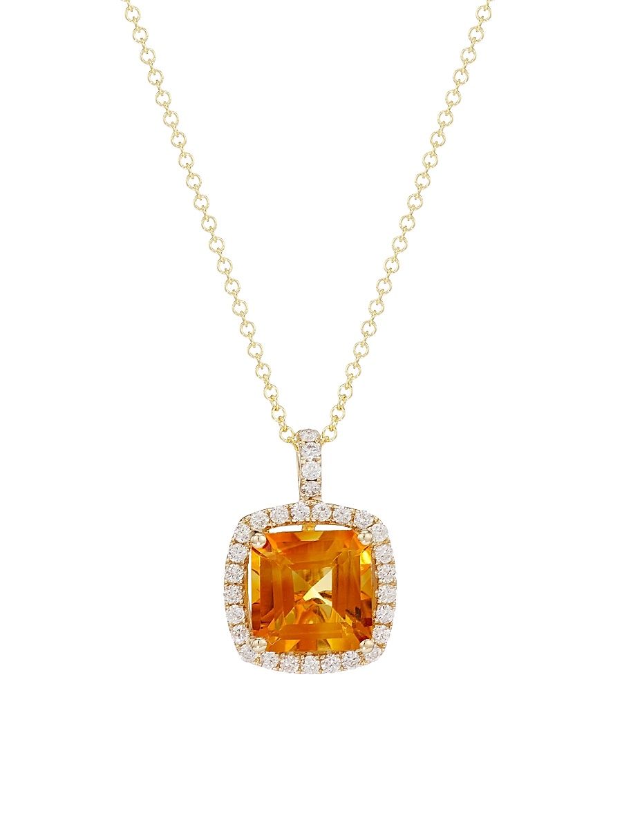 Women's 14K Yellow Gold, 0.35 TCW Diamond & Citrine Pendant Necklace - Yellow Gold