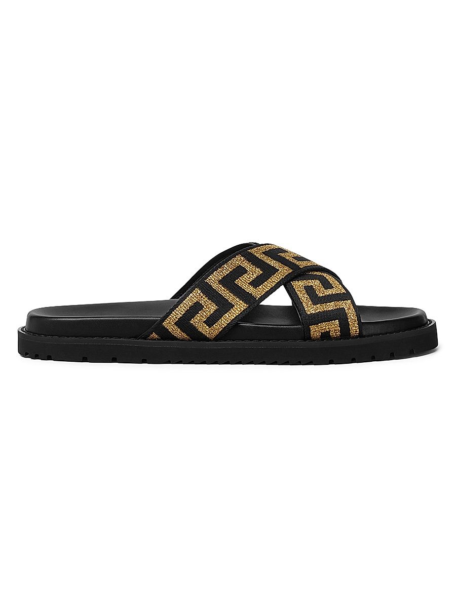 Men's La Greca Jacquard Slide Sandals - Black Gold - Size 13.5