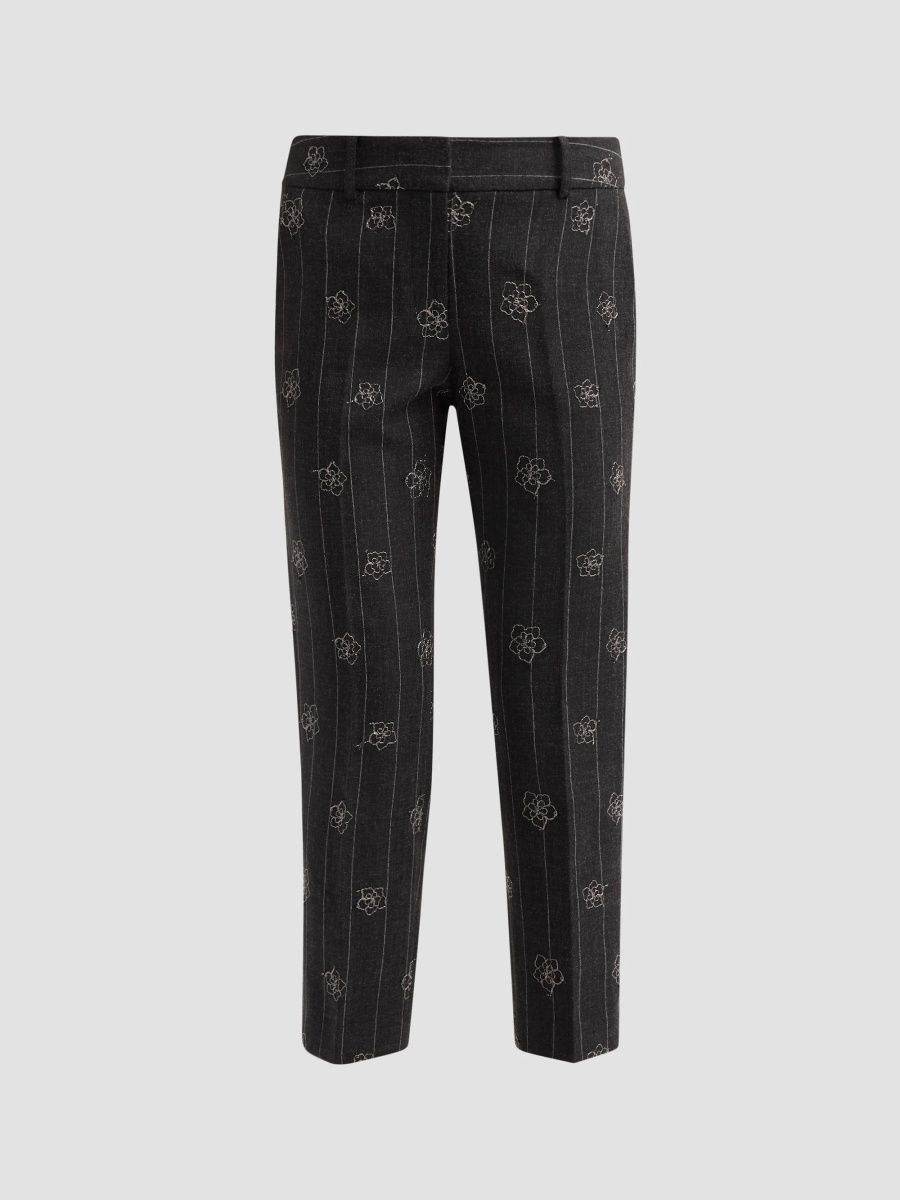 Milly Women's Nicola Embroidered Straight-Leg Pants - Black White - Size 10