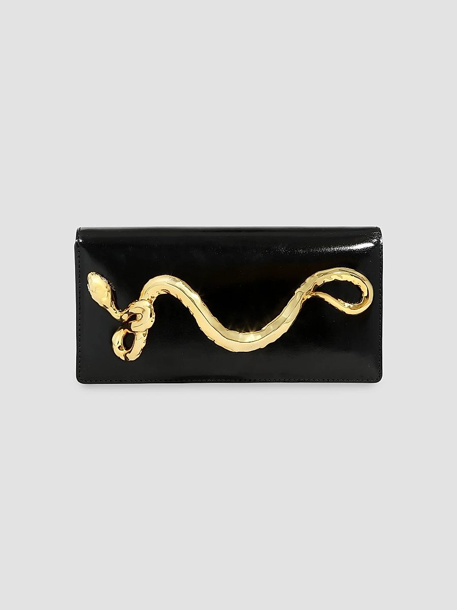 Women's 14K-Gold-Plated & Leather Clutch - Black