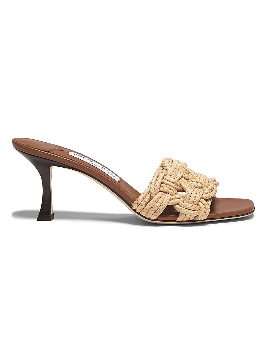 Women's Chara 70MM Crochet Raffia Sandals - Tan Natural - Size 11.5