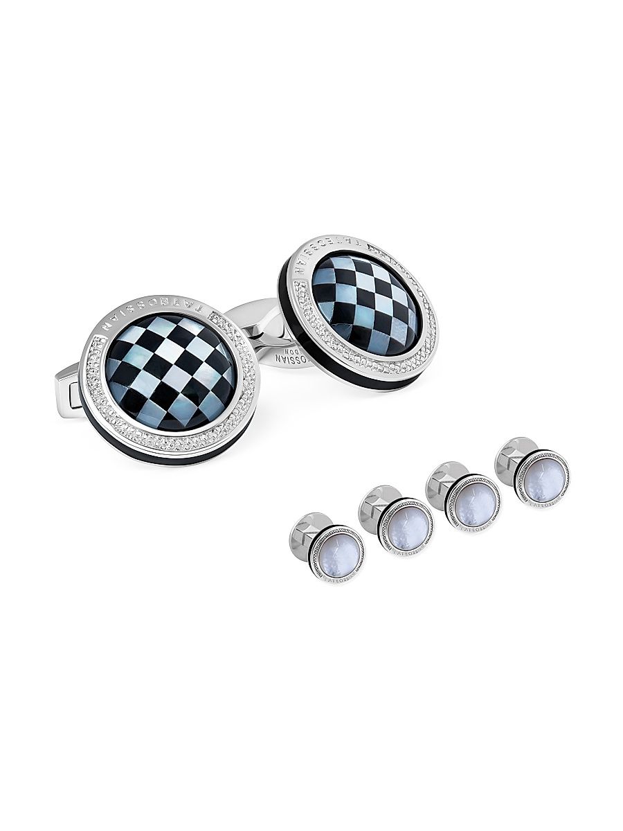 Men's Mosaic Dome 6-Piece Onyx & Sterling Silver Stud & Cufflink Set - Silver
