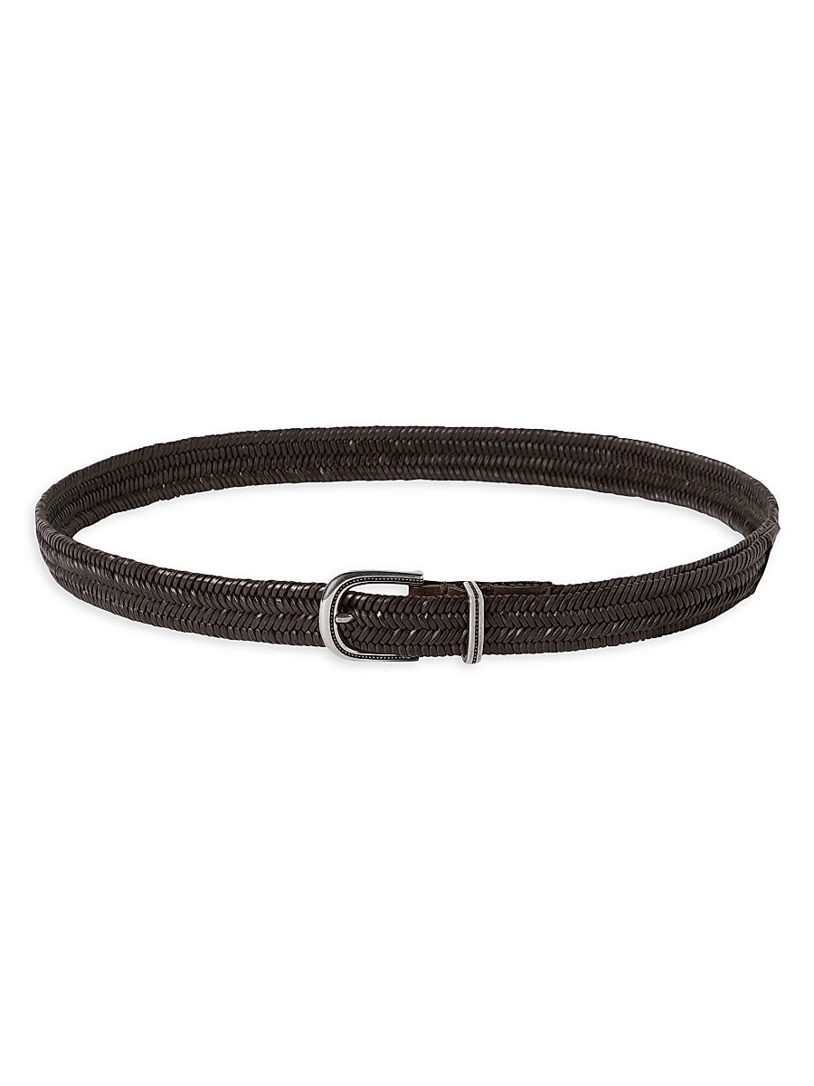 Men's Chevron Effect Braided Leather Belt - Brown - Size 32