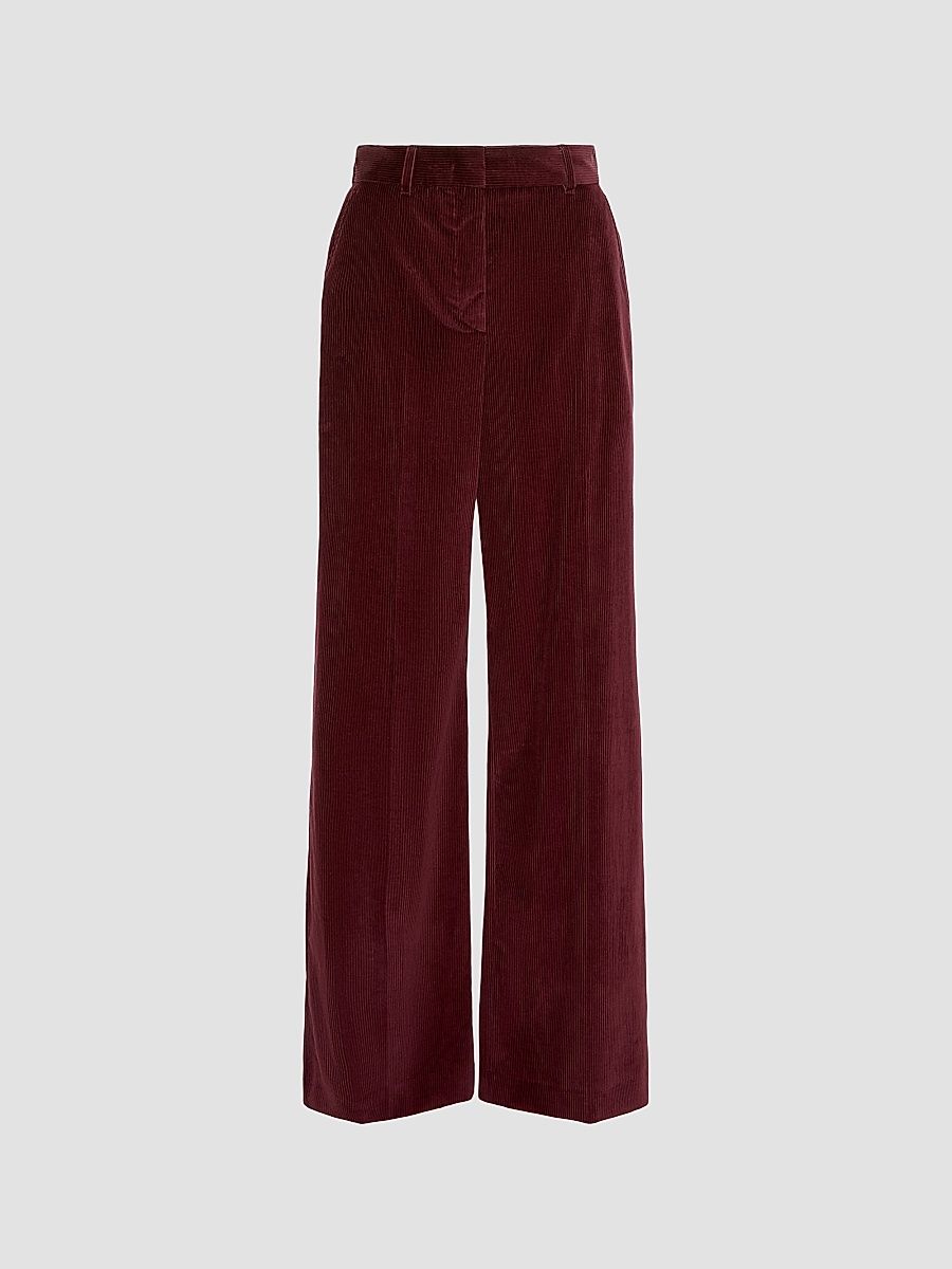 Women's Cotton Velvet Wide Trousers - Bordeaux - Size 12