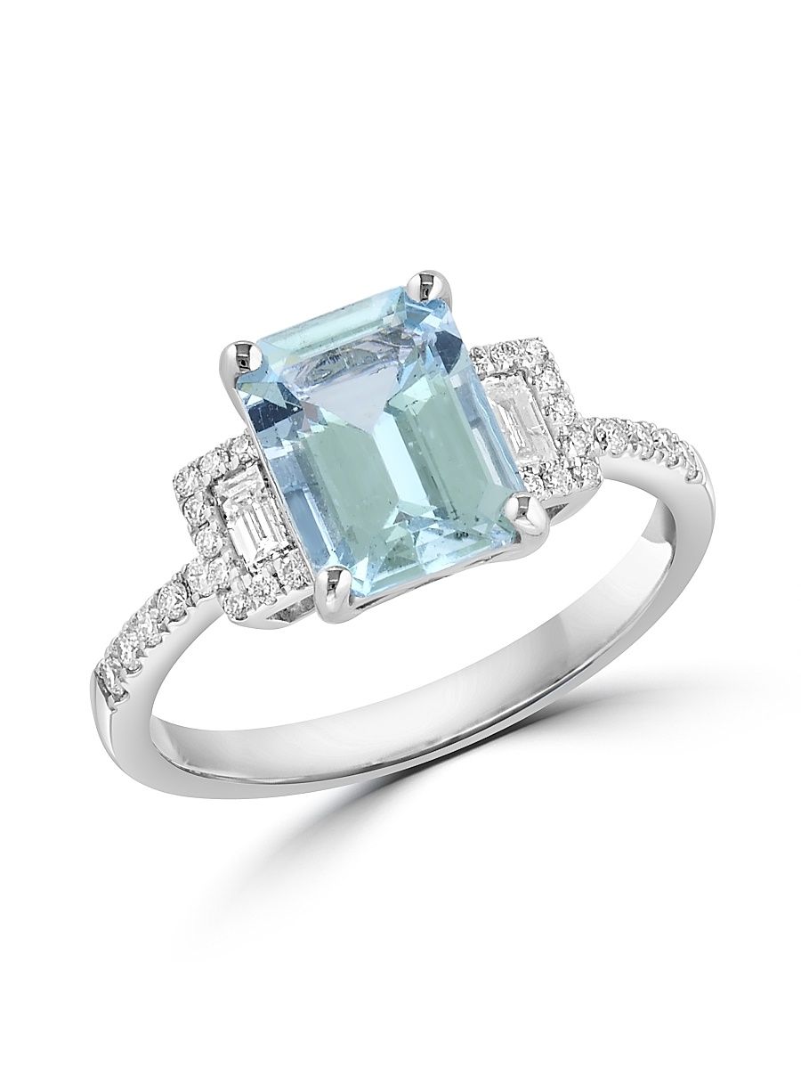 Women's 14K White Gold, Aquamarine & 0.29 TCW Diamond Ring - White Gold - Size 7