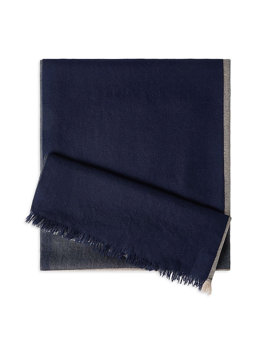 Men's Cashmere and Silk Color Block Scarf - Marine