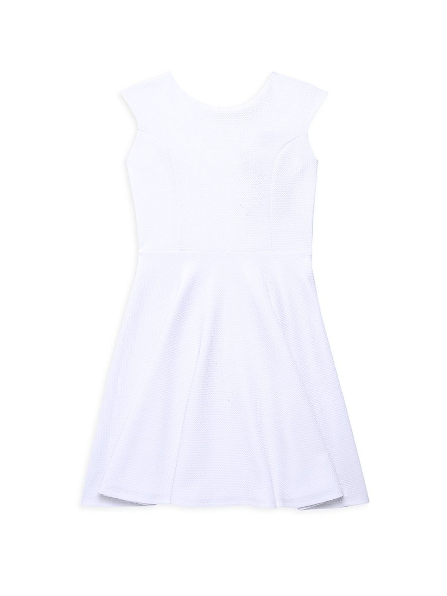 Un Deux Trois Girl's Girl's Textured Cap Sleeve Dress - Ivory - Size 16