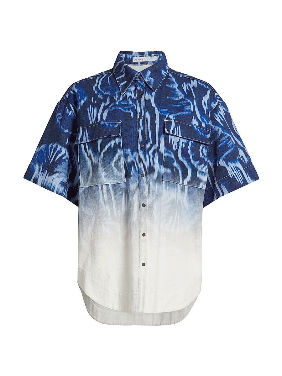 Women's Melik Ombré Denim Snap-Front Short-Sleeve Shirt - Ocean Depth Foam - Size 8